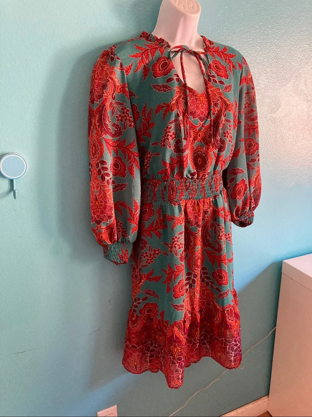 Julia Jordan NWT Dress Size 16 Teal Orange Autumn Floral Midi Lined
